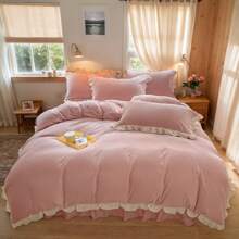 Comfortable Velvet Bedding Comforter Set,Soft Brushed Microfiber Reverse For Bed In A Bag Cozy Velvet Comforter Sets,All-Season Home Textile,Duvet Cover Set With Sham For Twin,Queen Size,Christmas New Year Holiday Gifts - Dusty Pink - View 11