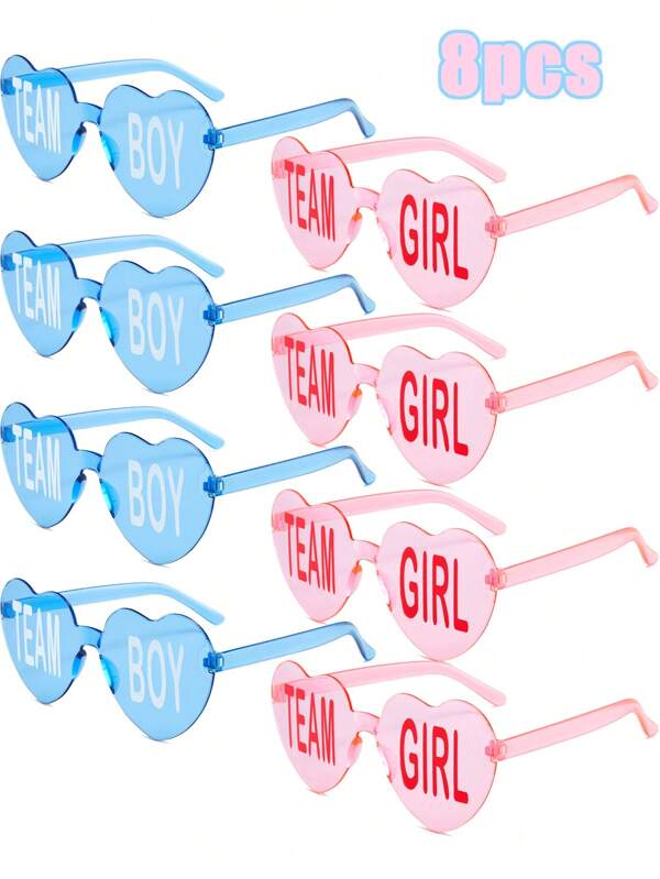 2/8/12 pz - Occhiali senza montatura per la festa del gender reveal del bambino, in blu e rosa, decorazioni per la squadra delle ragazze e la squadra dei ragazzi per la festa del gender reveal