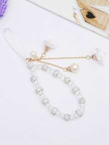 1 pieza Correa de muñeca decorada con flor de cristal de lujo y cuentas, muñequera corta con rhinestones para mujer, accesorio para teléfono, cámara, USB, llaves, estuche de teléfono, regalo para madre, familia, amigos, cumpleaños, vacaciones