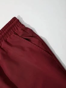 Men's Summer Suit Collar Burgundy Peony Print Drawstring Double Oblique Pocket Shorts Set