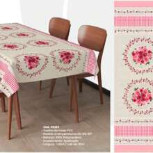 Toalha Plástica de Mesa Térmica 4, 6, 8, 10, 12 lugares - Flores Rosa - Visão 4