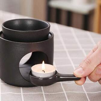 Keramisk aromaterapi ljushållare, lämplig för eteriska oljor med teljusskål, doftlampa, vaxspridare, 4,33" höjd x 3,94" bredd, avtagbar skål (ljus ingår ej)