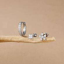 3 pièces Ensemble de boucles d'oreilles créoles en acier inoxydable pour femmes, plaqué or 18 carats, boucles d'oreilles rondes Huggie avec zirconium en forme d'étoile, bijoux de mariage