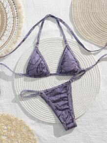 Bikini separado de microfibra sexy con estampado de teñido anudado aleatorio para playa y vacaciones