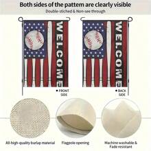 1pc Patriotic Baseball Welcome Garden Flag, 12x18 Inches, Double-Sided, Waterproof Polyester, Outdoor Decor For All Seasons, Multipurpose Yard Decor, No Electricity Required, Flagpole Not Included