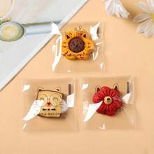 100个面包袋 - 可爱卡通图案，自封口，适用于包装面包片、糖果、巧克力、饼干和其他食品，中号面包袋/小号饼干袋，款式随机