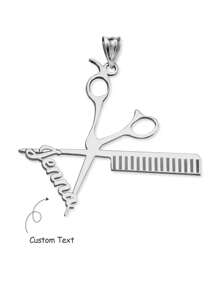 Customized 18K Gold Plated Scissors & Comb Necklace, Personalized Stainless Steel 304L Pendant Jewelry Gift, Daily Wear Jewelry Accessories - Silver - View 1