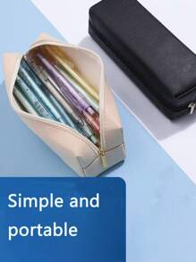 1pc Foldable Portable PU Makeup Stationery Pen Pencil Storage Bag, Back To School, School Supplies, Pencil Case, Pencil Pouch, Backpack (Black, Brown, Gray, Beige, Blue)