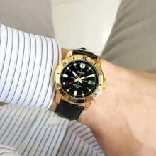 Relógio Masculino C asio Collection Dourado com Pulseira de Couro Preto MTP-VD01GL-1EVUDF