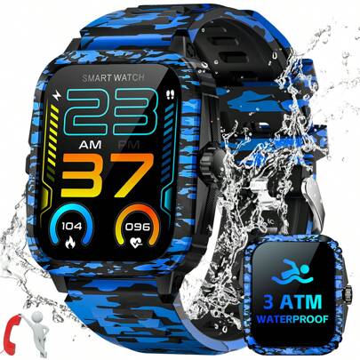 EIGIIS 1.96" Large Screen Men's Smartwatch, 3ATM Waterproof, Durable, Sports Smartwatch With 430mAh Battery, Sleep Monitoring, Outdoor Calling, Compatible With IOS & Android