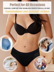 6 Pack Black Cotton Underwear For Women Lace Cheeky Bikini Panties Stretch Ladies Soft Hipster Briefs S-XXL - 黑色 - 查看 4