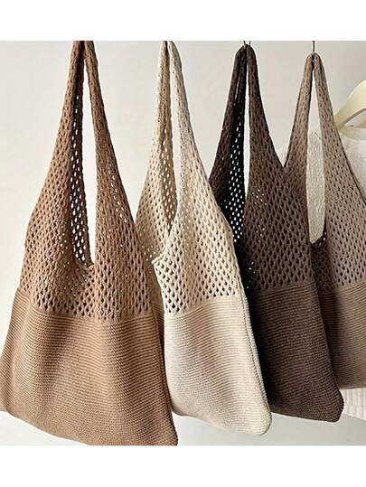 1 Piece Fashion Openwork Crochet Women's Shoulder Bag; Casual Women's Bag; Simple Crochet Bag; Women's Shopping Bag, Mothers Day Gift, Mom Bag, Graduate Bag, Teenager Commuter Bag, College And High School Bookbag, Ideal For Outdoor, Travel And Back To School, Halloween, Christmas Portable Capacity Backpack, Crochet Beach Tote Bag, Summer Aesthetics Women's Bag, Work Bag.