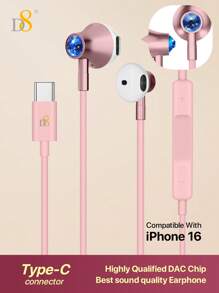 D8 Type C Headphones In Ear Earphones Earbuds With Mic And Volume Control - Pink - View 17