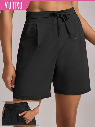  VUTRU 1 件套抽绳高腰百慕大短裤飘逸轻便瑜伽工作室健身房日常夏季