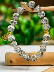 Natural Green Ghost 8mm Round Bead Single Wrap Bracelet, Handmade Custom, Natural Crystal Healing Stone - Green Ghost Bracelet - View 6