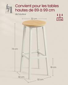 VASAGLE Tabourets de Bar, Lot de 2, Cadre Métallique, Montage Facile, Hauteur 74 cm, Repose-Pieds, pour Cuisine, Salon, Salle à Manger, Marron Rustique et Noir/Doré Chêne et Blanc - Kaki - Voir 4