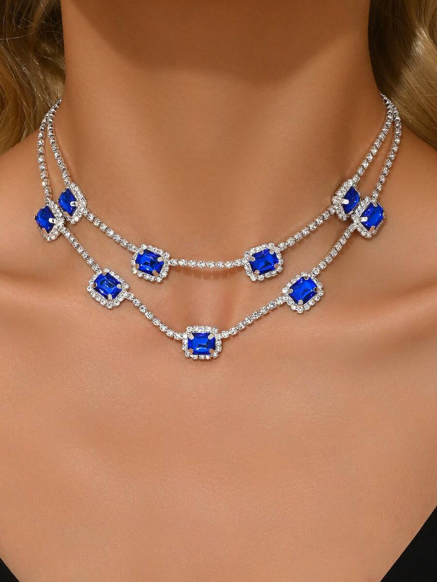 1pc Women's Elegant Multi-Layer Necklace, Cubic Zirconia & Crystal Pendant, Suitable For Everyday Wear, Weddings And Parties - Multicolor - View 1