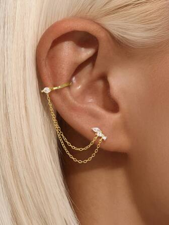 EleRunis 1 件 925 纯银流苏风筝耳钉平背软骨耳轮穿孔首饰适合女士日常佩戴婚礼派对订婚周年纪念情人节