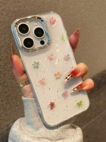Luxe Epoxy Glitter Vlinder & Bloem IPhone 16 Pro Max Telefoonhoesje, Transparant, Elegant, Creatief Ontwerp Compatibel met IPhone 15, 14 Pro Max, 13 Dames, Koreaanse Stijl