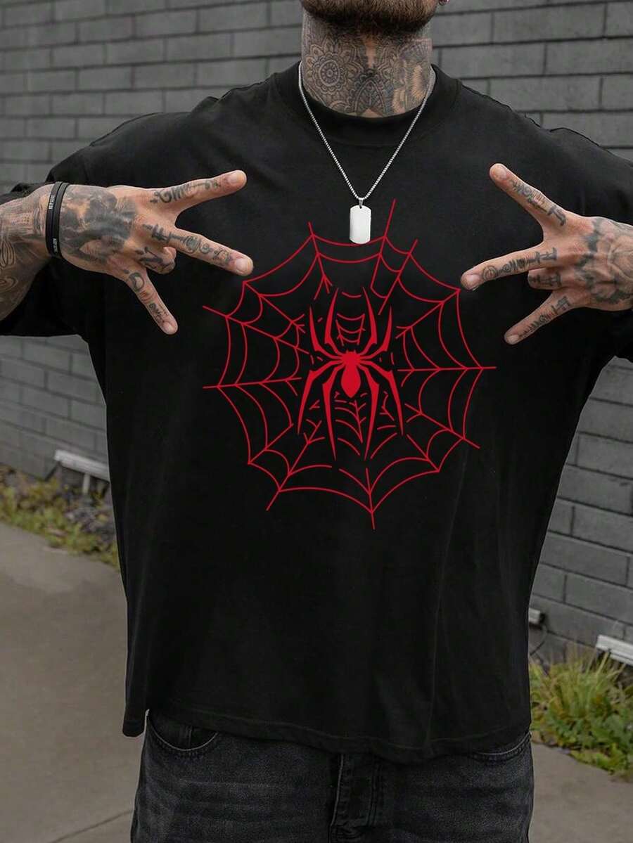 Camiseta Homem Aranha Teia Camisa Blusa Unissex Masculino Feminino 100% Algodão Top Premium Streetwear Lançamento Varias Cores!! Plus Size - Preto - Visão 1