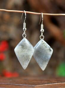 复古菱形天然石耳环、几何石英和虎眼石吊坠耳环（天然石颜色各异） - 彩色 - 查看 15