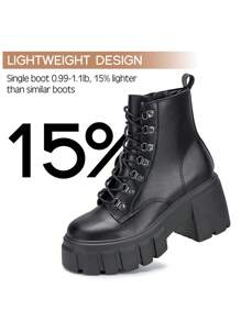 Women's Lightweight Combat Ankle Boots - Lace - Up And Side Zipper, Chunky Platform Lug Sole, High Heel Booties Size 6-11 - 綠色 - 查看 4