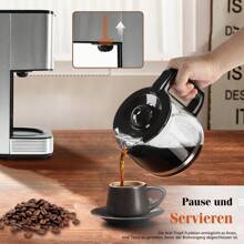 Filterkaffeemaschine, Programmierbar 24h, 1,5L, LCD-Display, 14-Tassen Kaffeemaschine, Edelstahl, 1000W, Intensitätseinstellung, Tropf-Stopp, AutoClean, Warmhaltefunktion, Schwarz - EU C-Typ Stecker (220-240V) - Übersicht 6