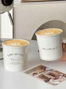 1pc Simple Paper-Ceramic Cup, Niche Design Ceramic Handgrip Cup, Coffee Cup, Latte Art Cup, High-End Breakfast Milk Cup, Household Water Cup Back To School