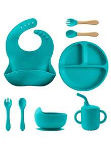 1pc/2PCS/8PCS Custom Baby Tableware Print On Demand Baby Bowl Plate Dishes Personalized Customization Name Baby Bib Soft Baby Spoons And Forks Solid Color Baby Sippy Cup, Son, Daughter,Christmas Gift