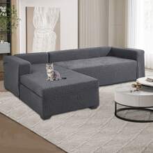 L-Shape Sectional Sofa Cover 2-Pieces Couch Chaise Cover For 3 Seater + 4 Seater Sofa With 2PCS Pillowcases Soft Jacquard Elastic Stretch Sofa Slipcover Protector Couch L Shape Sofa Slipcover - Grey - View 8