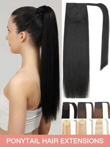Extensiones de cabello humano con cola de caballo, extensiones de cabello con clips para uso diario, fácil de usar, extensión de cola de caballo de color natural para mujeres, larga y recta