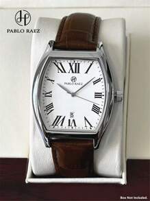 Pablo Raez 1 件男士手表特别独特的酒桶形顶级全新男士奢华腕表 50 米防水简约日历时钟男士 SUS304 不锈钢休闲时尚石英表黑色和棕色超细纤维皮革罗马数字刻度酷黑色表盘带日期高级男士时钟商务腕表适合日常使用送给父亲或男性朋友的礼物流行款式适合派对装饰新年生日礼物 - 均碼 - 查看 13