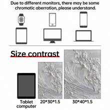 1 pièce Peinture sur canevas murale blanche à vagues libres, faite à la main, pour le salon, le bureau moderne, la décoration de la maison. Grande feuille décorative abstraite avec texture - 1 pièce - Voir 10