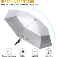 Paraguas de viaje grande  con protección UV UPF 50+, 42/46 pulgadas, apertura y cierre automáticos, resistente al viento y al sol. - Flores/Negro - Ver 11