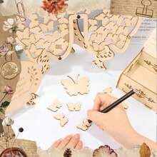 1 Set Of Wooden Heart/Butterfly Shaped Guestbook, Creative Wooden Sign-In Book For Wedding, Housewarming, Birthday, Bachelor Party, Graduation, Anniversary, Babyshower, Party Table Decoration, Romantic Event Decoration, Elegant Wedding Decorations And Wedding Gifts - No Electricity Required, Great For Christmas And New Year Events