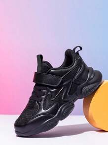 儿童运动鞋，网眼透气四季黑色跑鞋，幼儿/小孩/大孩子小号黑色运动鞋，春季/秋季 - 黑色 - 查看 1