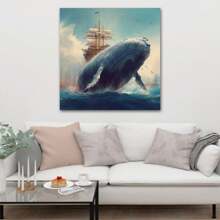 1 Piece Home Decor Wall Framed Canvas Whale Pattern Home Decor Framed Canvas Wall Art Paintings For Living Room - Canvas Framed Print Wall Artworks Bedroom Decoration Office Wall Decor