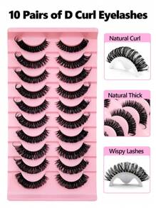 Rikuaild 10 Pairs D Curl Russian Faux Mink Lashes, Fluffy & Thick, Reusable, Natural & Voluminous - 濃密款 - 查看 5