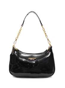 La nueva bolsa de hombro en forma de media luna de diseño clásico y silvestre, con patrón de letras decorativas y unicolor de tela impermeable de PU, adecuada para ir de compras y puede llevarse colgada.