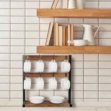 Freestanding Entryway Organizer With 16 Hooks, Vintage Industrial Coat & Hat Rack With Bottom Shelf, Metal & Wood Grain Storage Stand For Hallway, Christmas New Year Gift - Multicolor - View 11