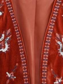 Womens Embroidered Vest Tops Classic Sleeveless Open Front Cardigan Velvet Vest Fall Outwear - Red - View 3