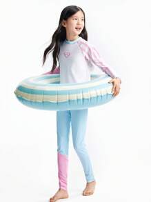 Annil Children's Clothing Girls Boys Medium And Large Children's Swimwear Separate Long Sleeve Suit Summer - White - View 2