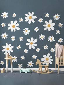 12 Sheets Daisy Wall Decal Flowers Wall Stickers, Large Cute Daisy Stickers White Flower Decals Ready To Peel And Stick Nursery Bedroom Living Room Home Decor, Bohemian Wall Stickers Wall Decor Baby Room Wall Stickers Summer Window Stickers Daisy Stickers Bedroom Wallpaper.(There Is A Thin Film On The Outside That Needs To Be Removed Before Use.) - White - View 3
