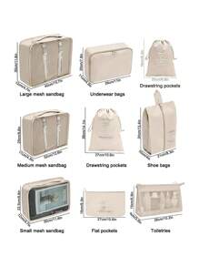 9 件便携式旅行收纳袋套装 - 轻松整理您的衣服、鞋子和内衣 - 非常适合行李箱打包 带有口号图形的便携式旅行收纳袋，带鞋子、洗漱用品和洗衣袋 学校用品 学校用品 大学用品 宿舍装饰 卧室装饰 学生教师宿舍必需品 收纳袋 衣服收纳袋 衣服整理袋 旅行袋套装 旅行收纳袋套装 旅行必需品 - 米色 - 查看 2