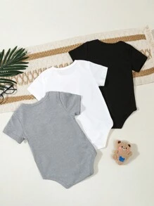 3 件套男婴短袖夏季服装，男婴熊印花连体衣，婴儿爬行服 - 彩色 - 查看 2