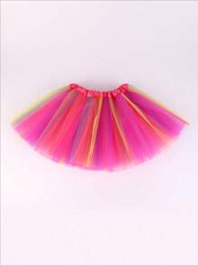 1pc Rainbow Striped Tulle Tutu Skirt, 30cm Youth Waist, Ballet Performance Costume Skirt, Suitable For All Seasons - Dance/Party/Stage Costume