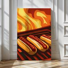 1pc Framed Canvas Wall Art, Hotdog Print Canvas Poster, Ideal Gift For Bedroom Living Room Hallway Dorm Wall Decor