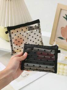 1 pièce/set Mini pochette de médecine avec motif en forme de cœur et de maille, sac de maquillage portable en nylon transparent, sac de cosmétiques minimaliste avec fermeture éclair, sac interne multifonctionnel pour les voyages, porte-monnaie, organisateur de bijoux, cadeau de style pour la nouvelle session, le printemps/début de l'été, l'anniversaire, les vacances, les voyages, la rentrée scolaire, étui à maquillage, nouveau style en 2025
