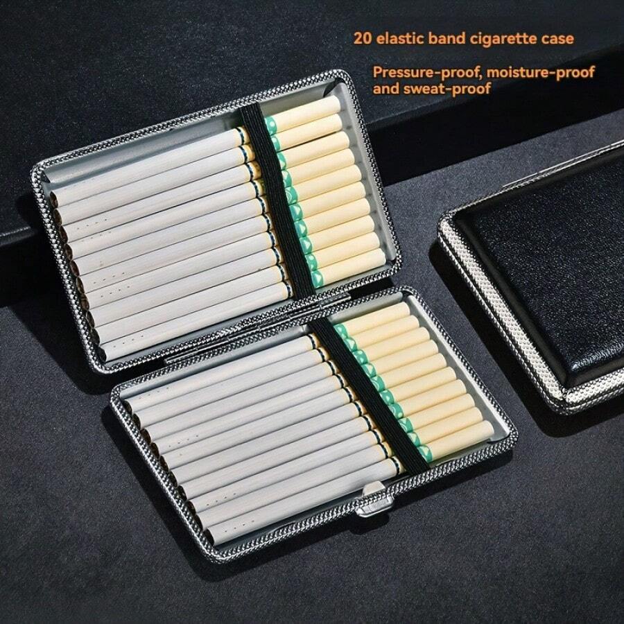 1PC Slim Extended Cigarette Case For 20 Cigarettes 5.5mm Fashion Metal Leather Ultra-Thin Flip Cover Cigarette Case - 1件 粉紅色 - 查看 1