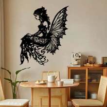 1 pièce sculpture murale en métal de style art déco représentant une fée - décoration murale pour jardin et patio, art mural en silhouette de fer pour salon, balcon, espaces extérieurs